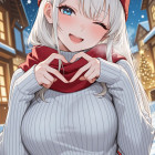 白发蓝眸,圣诞雪中的心动瞬间