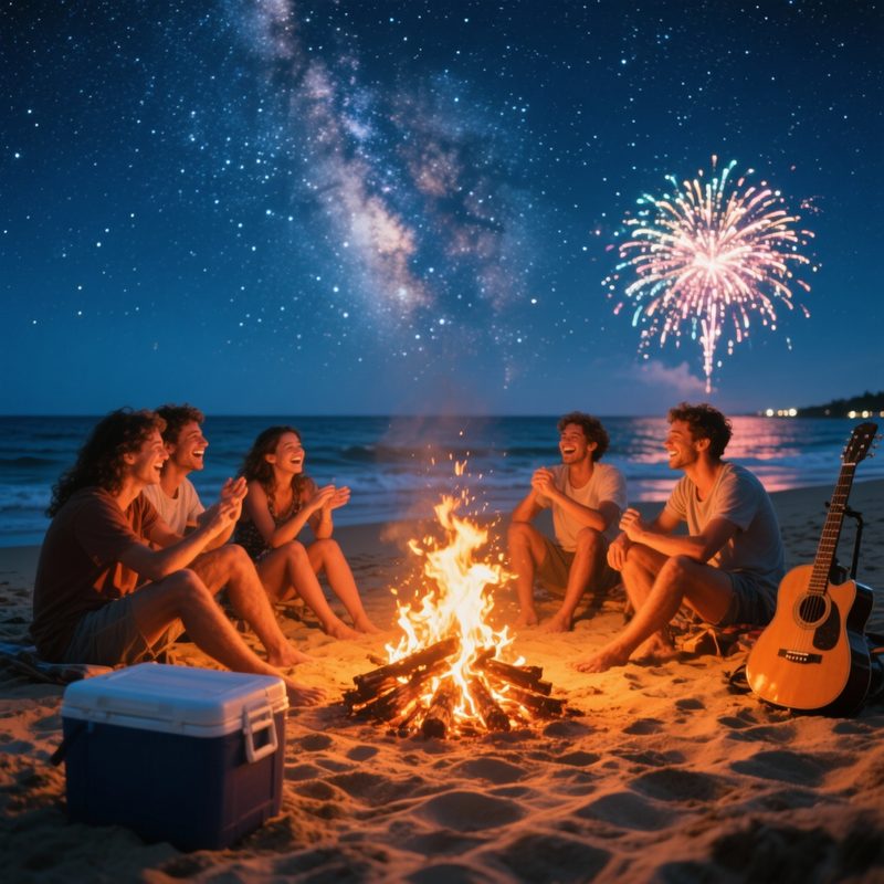 夏日海滩夜晚篝火