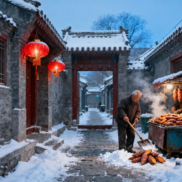 北京胡同冬天雪景