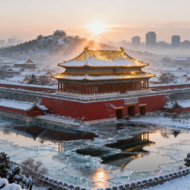 雪中故宫黎明第一缕光