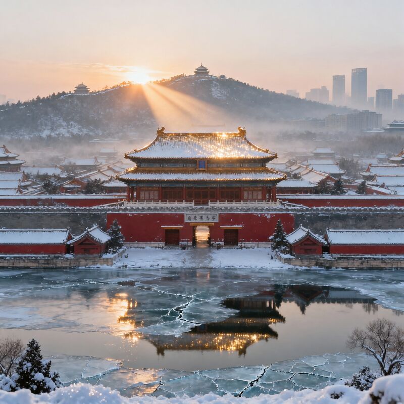故宫工作人员清扫积雪