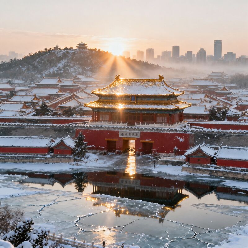 雪中故宫游客