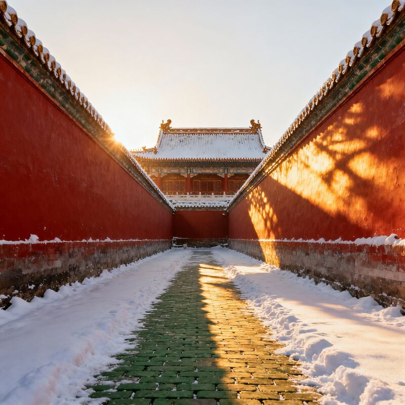 雪中故宫红墙夹道