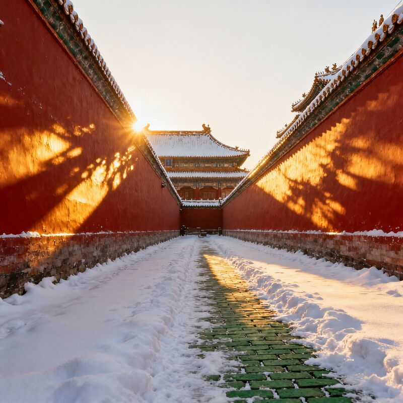雪中故宫日暮闭宫