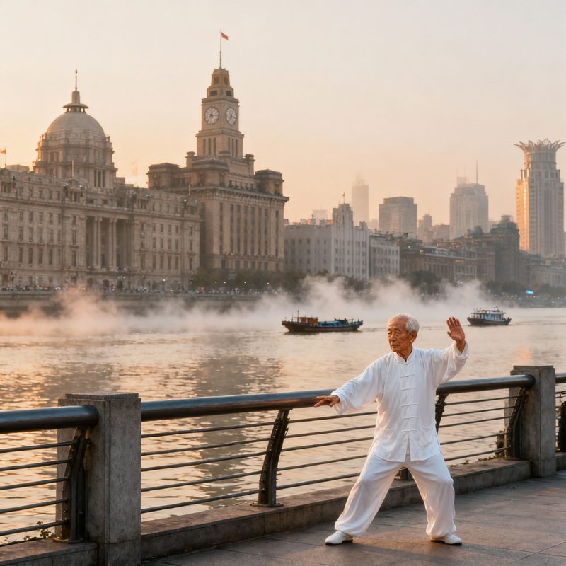 上海外滩清晨晨练
