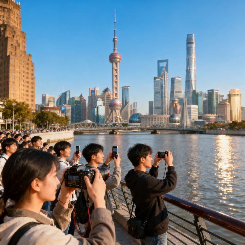 上海外滩游客拍照