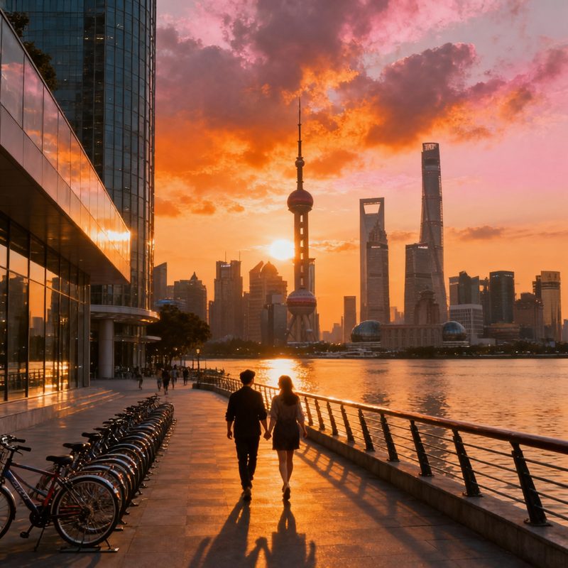 上海滨江大道日落