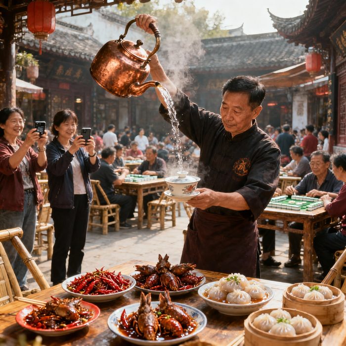 成都茶馆长嘴壶茶艺