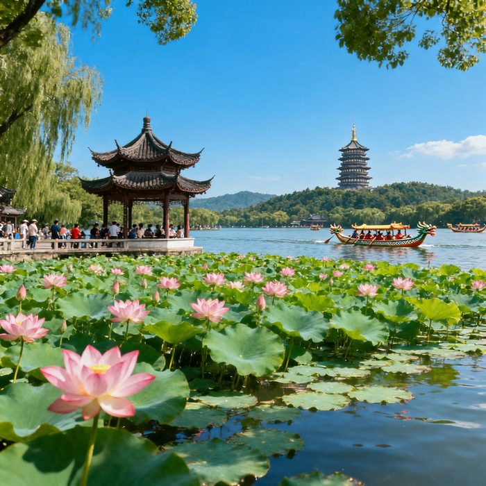 杭州西湖夏天荷花