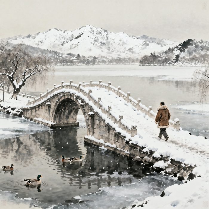 杭州西湖冬天雪景